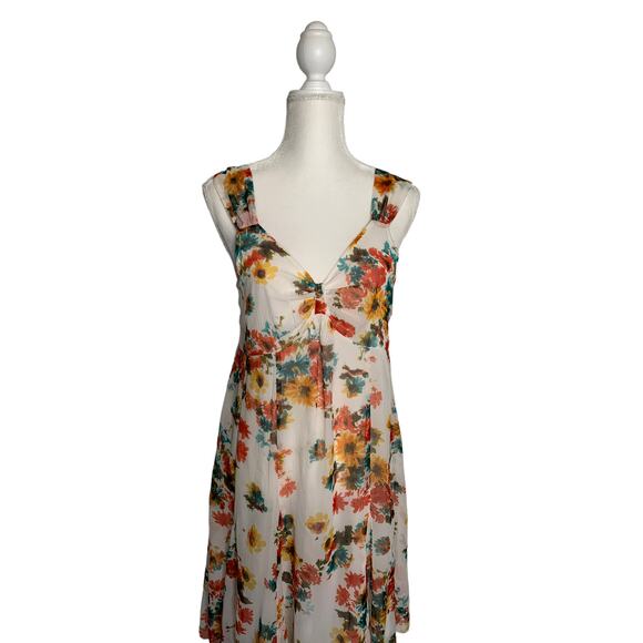 cotonel womens floral tropical midi dress cream orange sleeveless - Picture 4 of 12
